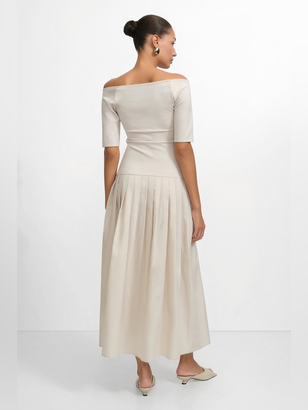 NWT Marcella Mila Dress L Cream Ponte Cotton Midi Fit Flare Pockets - Picture 2 of 15